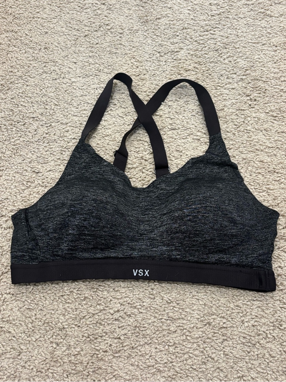 Victoria’s Secret VSX Sport Sports Bra 34B Black Gray Padded Cross Back